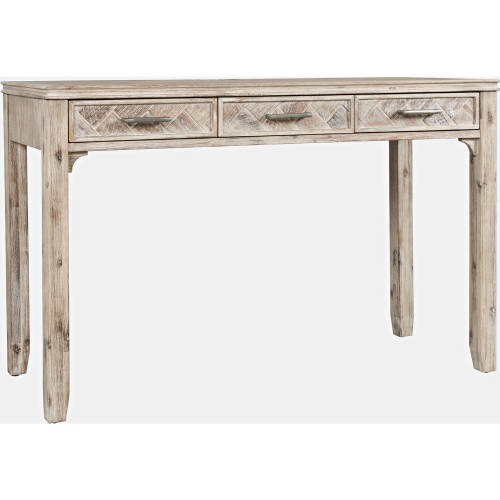 Gramercy Chevron 3 Drawer Desk with USB Charging in Brushed Grey Wash